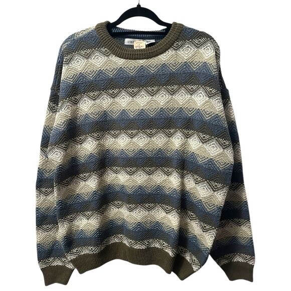 NOS Claiborne Vintage 90s Grandpa Sweater Men’s L Geometric Knit Pullover USA - Picture 1 of 7